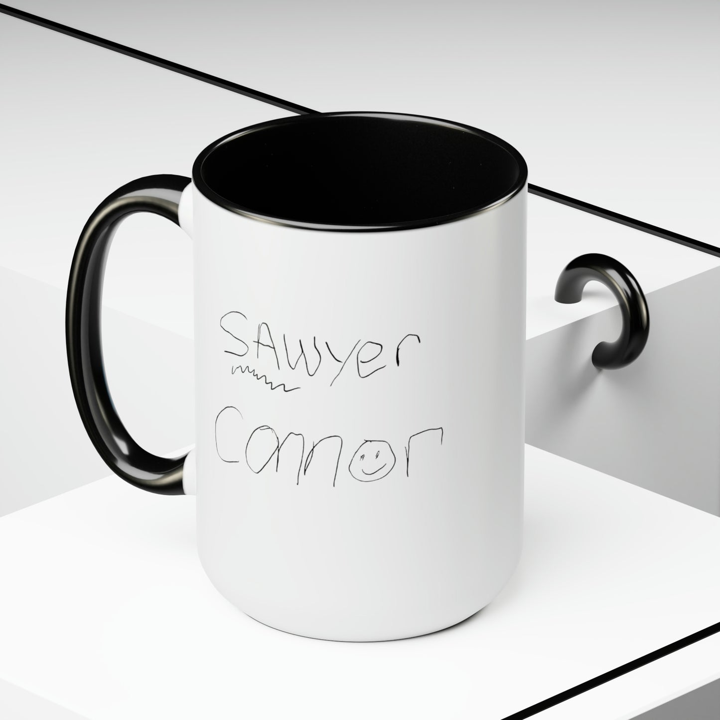 Special Design Connor and Sawyer Stick Figure Two-Tone Coffee Mugs, 15oz