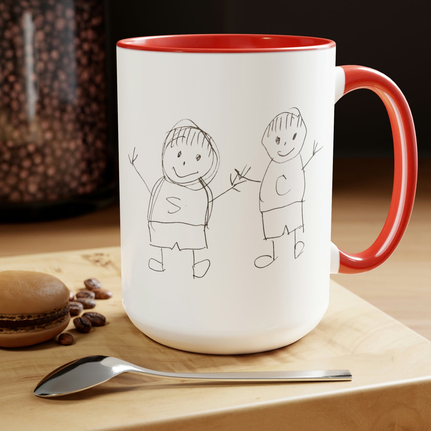 Special Design Connor and Sawyer Stick Figure Two-Tone Coffee Mugs, 15oz
