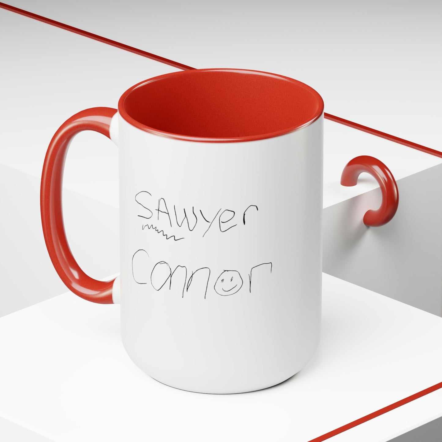 Special Design Connor and Sawyer Stick Figure Two-Tone Coffee Mugs, 15oz