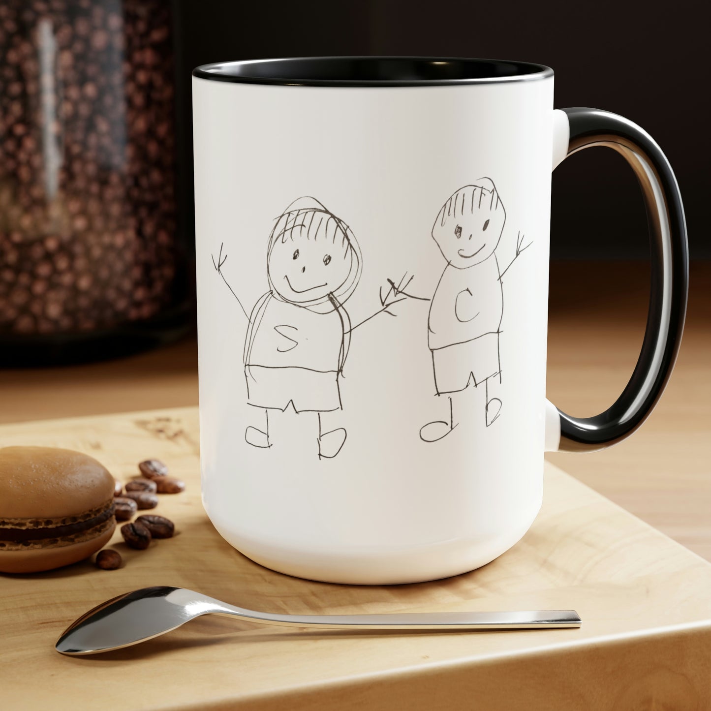 Special Design Connor and Sawyer Stick Figure Two-Tone Coffee Mugs, 15oz