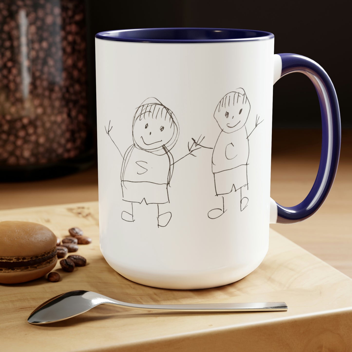 Special Design Connor and Sawyer Stick Figure Two-Tone Coffee Mugs, 15oz