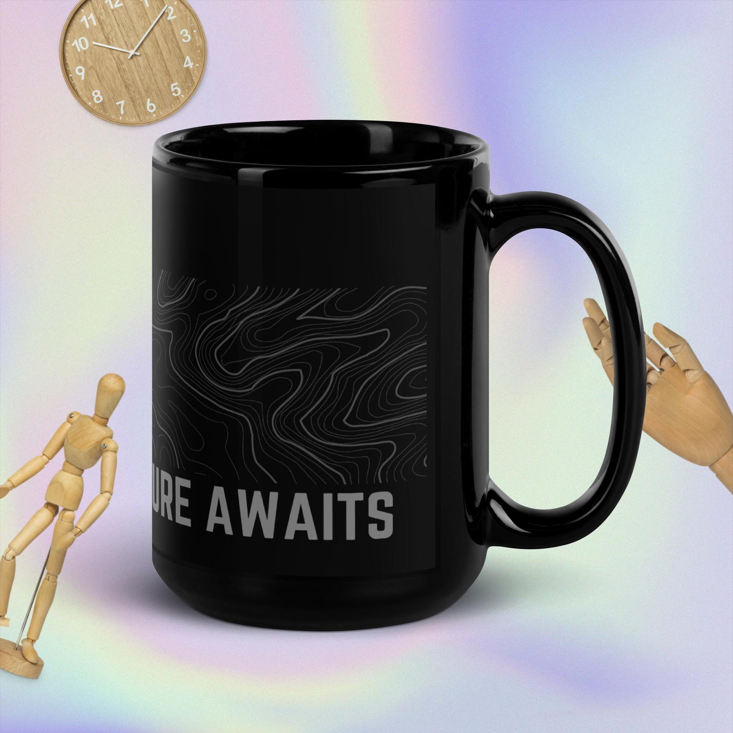 The Great Adventure Awaits, Black Glossy Mug