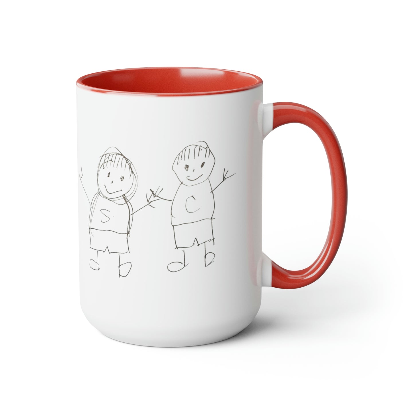 Special Design Connor and Sawyer Stick Figure Two-Tone Coffee Mugs, 15oz